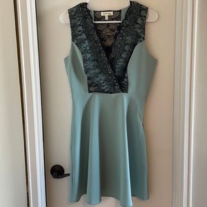 Turquoise with Black lace dress